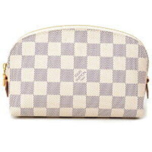 Louis Vuitton Cosmetic Pouch Damier Azur White Leather Beige